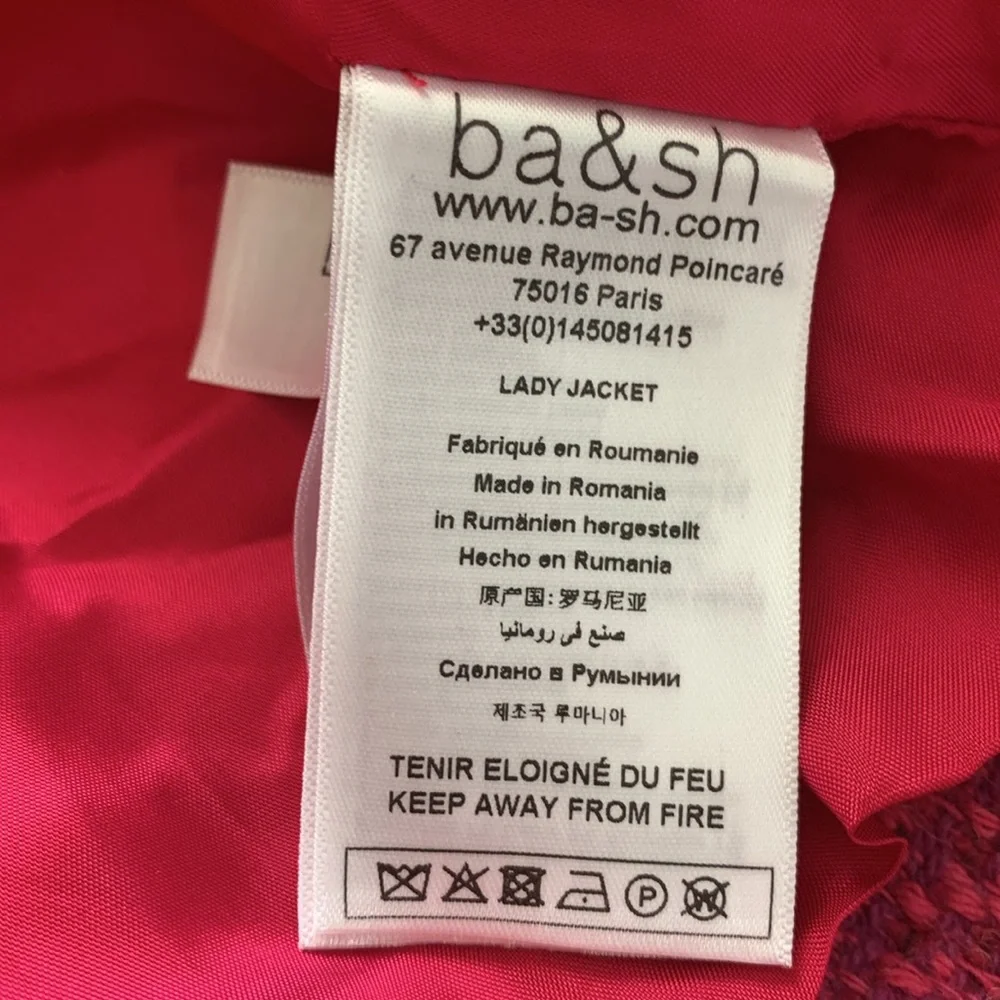 BA&SH BRITTANY JACKET PINK Textured Suit Jacket size L/3-Cropped Jacket - Picture 7 of 12
